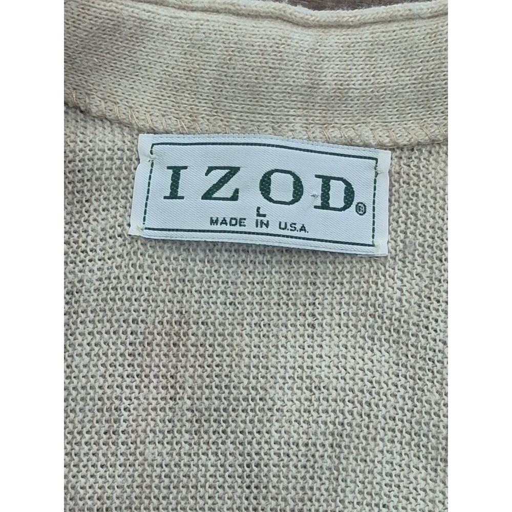 Vintage Izod Cardigan Men L Cream Sweater 80s Old Money Tennis Preppy - Picture 6 of 7